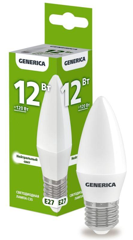 лампа светодиодная c35 12вт свеча 4000к e27 230в generica ll-c35-12-230-40-e27-g с доставкой по МСК, категория лампа светодиодная