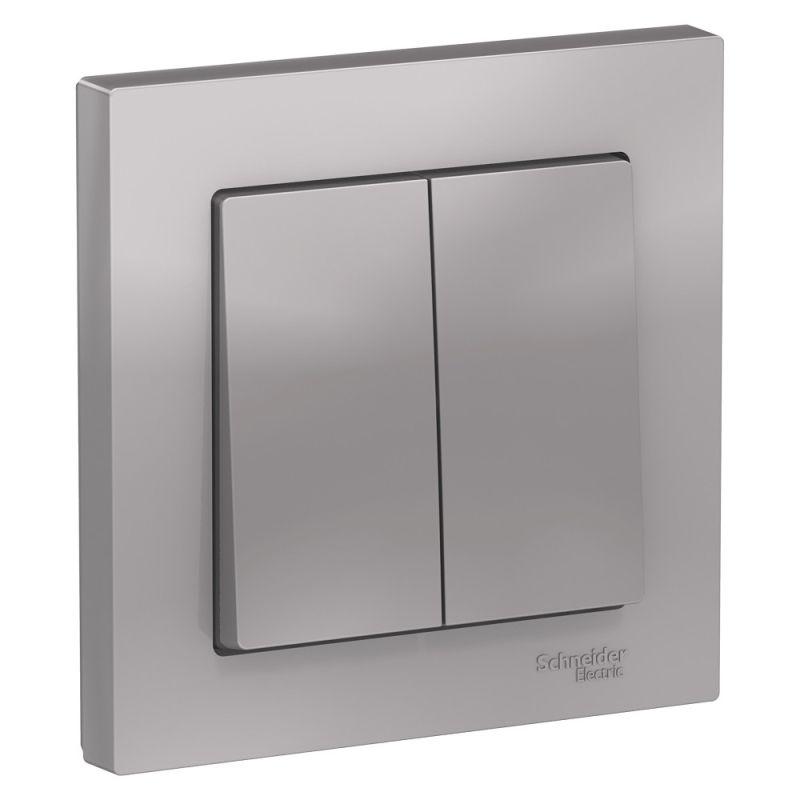 выключатель 2-кл. сп atlasdesign 10а ip20 (сх. 5) 10ax в сборе алюм. se atn000352 с доставкой по МСК, категория выключатели, переключатели