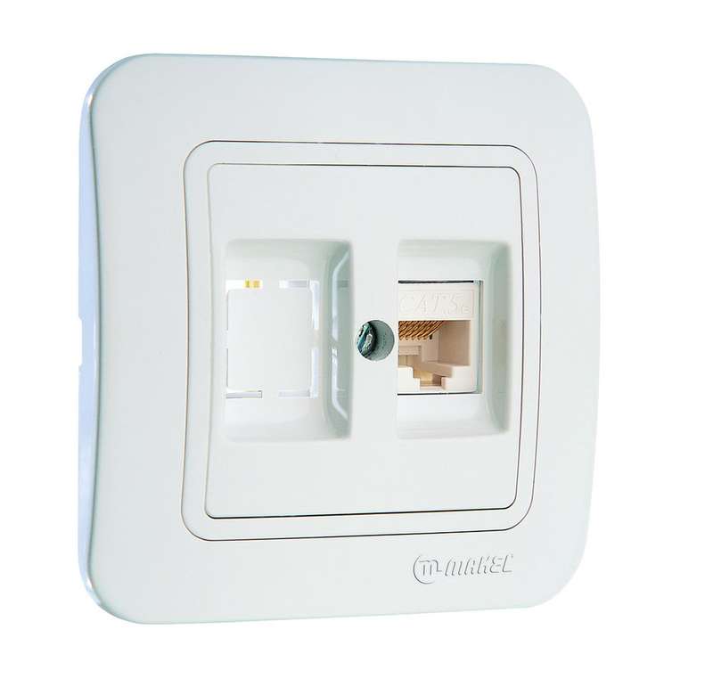 розетка компьютерная 2-м сп lillium 16а ip20 кат.5e + гнездо бел./бел. makel 70035 с доставкой по МСК, категория розетка штепсельная