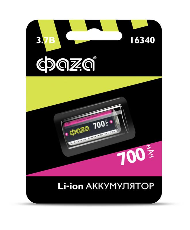 аккумулятор 16340 3.7в li-ion 700ма.ч без платы защиты bl-1 фаzа 5039087 с доставкой по МСК, категория батарея аккумуляторная