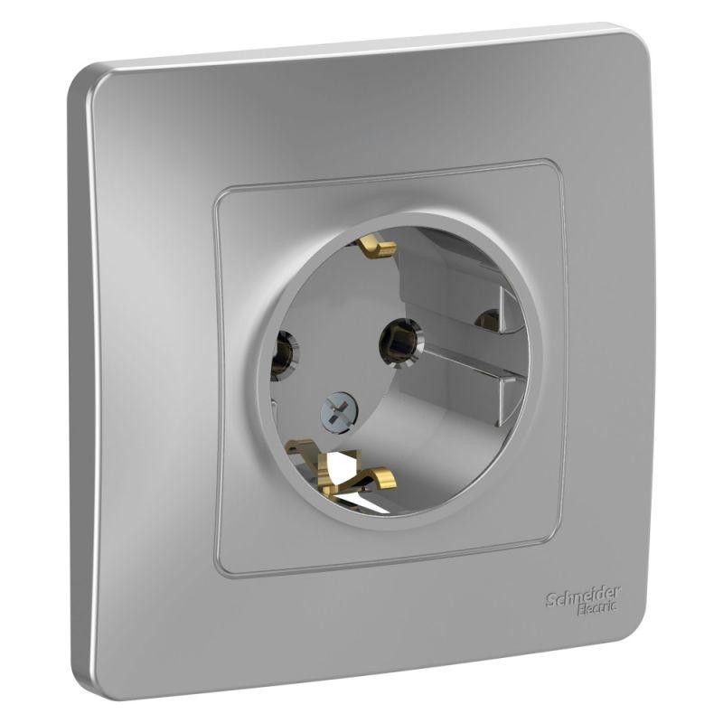 розетка 1-м сп blanca 16а ip20 250в с заземл. без защ. шторок алюм. se blnrs001013 с доставкой по МСК, категория розетка штепсельная