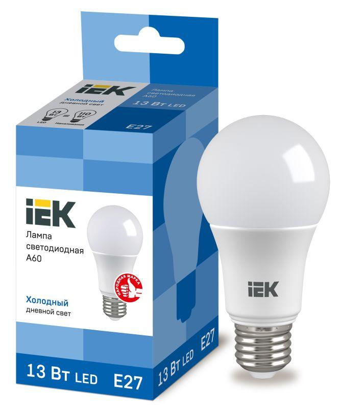 лампа светодиодная eco a60 13вт грушевидная 230в 6500к e27 iek lle-a60-13-230-65-e27 с доставкой по МСК, категория лампа светодиодная