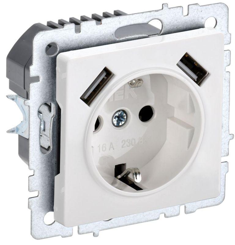 розетка brite рюш10-2-брб 16а с usb a+a 3.1а с заземл. защ. шторки механизм бел. iek br-r14-16-u21-d31-k01 с доставкой по МСК, категория розетка штепсельная