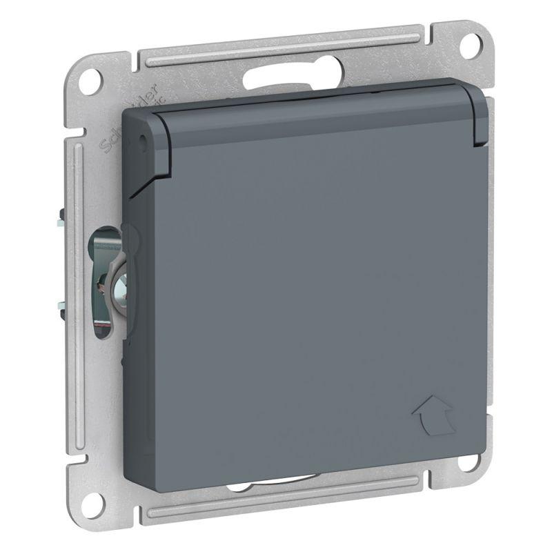 розетка 1-м сп atlasdesign 16а ip20 с заземл. защ. шторки с крышкой механизм грифель se atn000746 с доставкой по МСК, категория розетка штепсельная