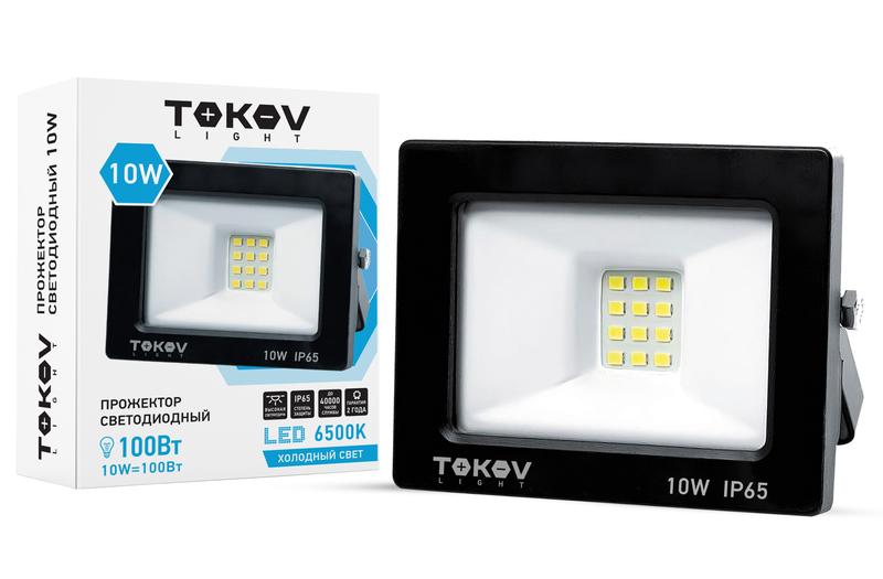 прожектор светодиодный 10вт 600лм 6500к ip65 черн. (tkl) tokov electric tkl-fl/led-10-6.5k-ip65 с доставкой по МСК, категория светильник направленного света/ прожектор/ даунлайт