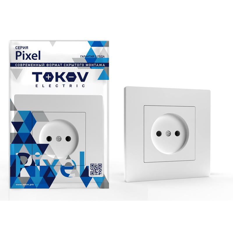 розетка 1-м сп pixel 16а ip20 без заземл. в сборе бел. tokov electric tke-px-r1f-c01 с доставкой по МСК, категория розетка штепсельная