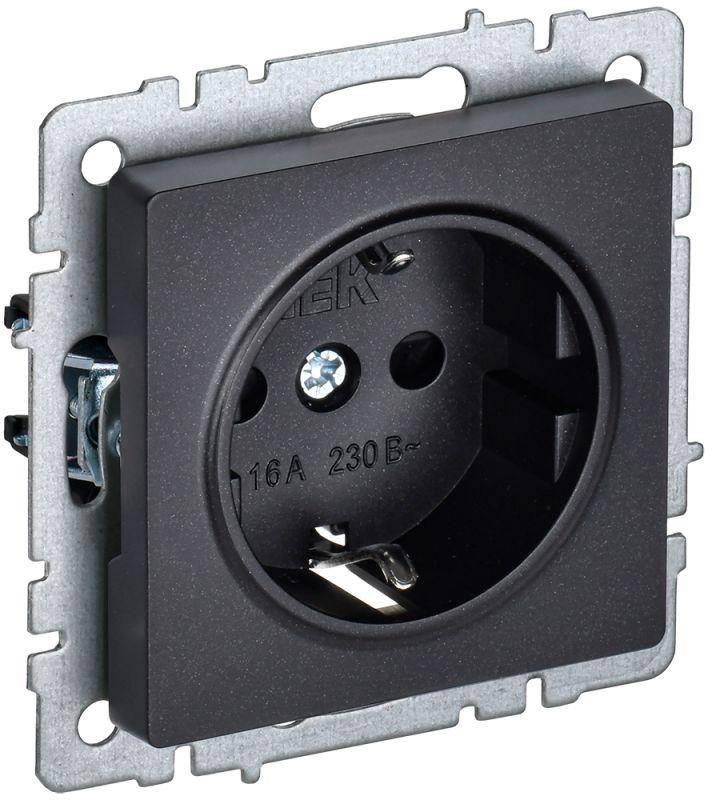 розетка brite рс14-1-0-брч 16а с заземл. защ. шторки черн. iek br-r14-16-k02 с доставкой по МСК, категория розетка штепсельная