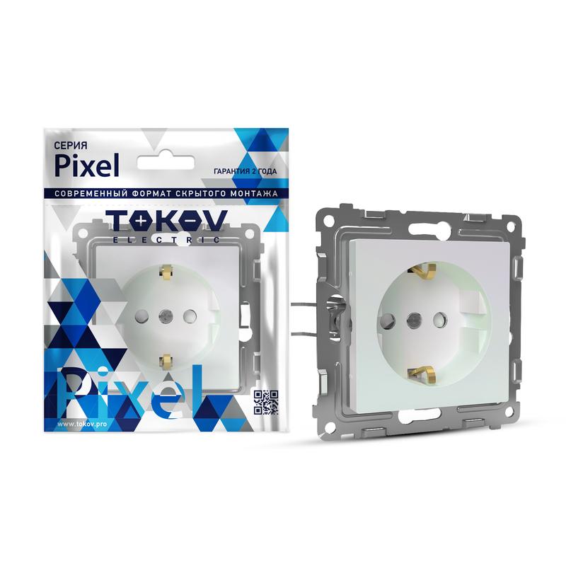 розетка 1-м сп pixel 16а ip20 с заземл. механизм перламутр. tokov electric tke-px-r1z-c04 с доставкой по МСК, категория розетка штепсельная