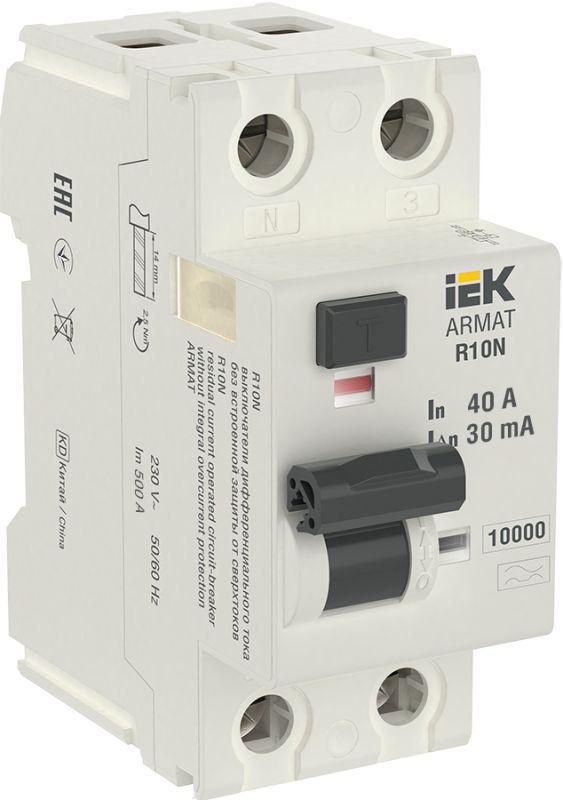 выключатель дифференциального тока (узо) 2п 40а 30ма тип a вдт r10n armat iek ar-r10n-2-040a030 с доставкой по МСК, категория устройство защитного отключения (узо)