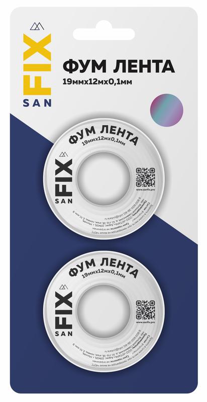 лента фум 19х0.1х12000х0.3г/куб.см 55/25мм (блистер 2шт) sanfix rtp 41217 с доставкой по МСК, категория акссесуары для сантехнических изделий