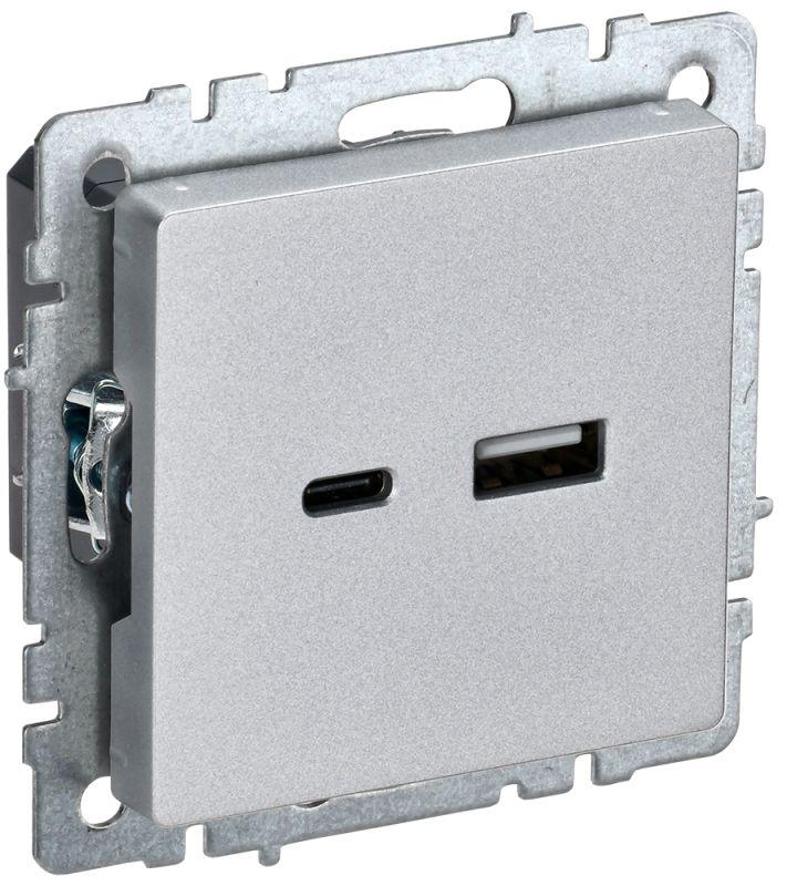розетка brite usb a+c 18вт рю11-1-бра алюм. iek br-u22-018-k47 с доставкой по МСК, категория электропитание usb