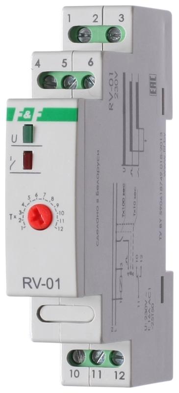 реле времени rv-01 230в 16а задержка включ. 1..1200с 1перекл. ip20 монтаж на din-рейке f&f ea02.001.007 с доставкой по МСК, категория реле времени