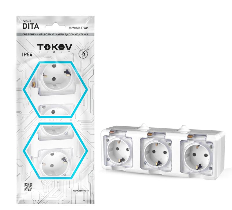 розетка 3-м оп dita 16а ip54 250в с заземл. с прозр. крышкой бел.tokov electric tkl-dt-r3z-c01t-ip54 с доставкой по МСК, категория розетка штепсельная