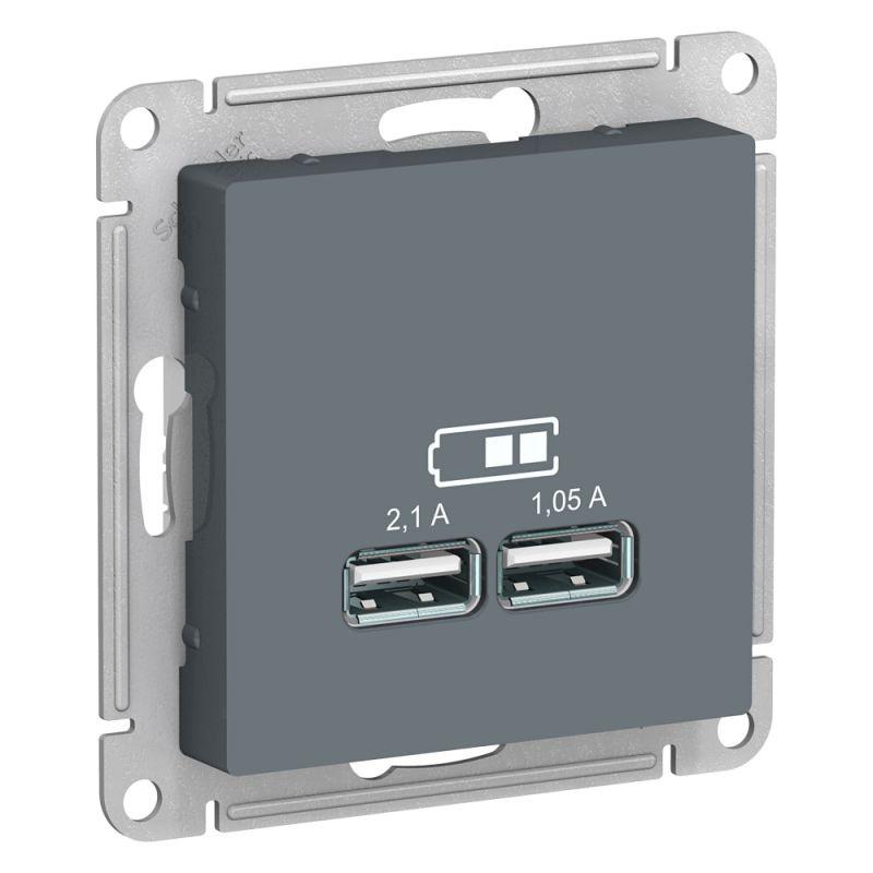 розетка usb atlasdesign тип a+a 5в 1х2.1а 2х1.05а механизм грифель se atn000733 с доставкой по МСК, категория электропитание usb