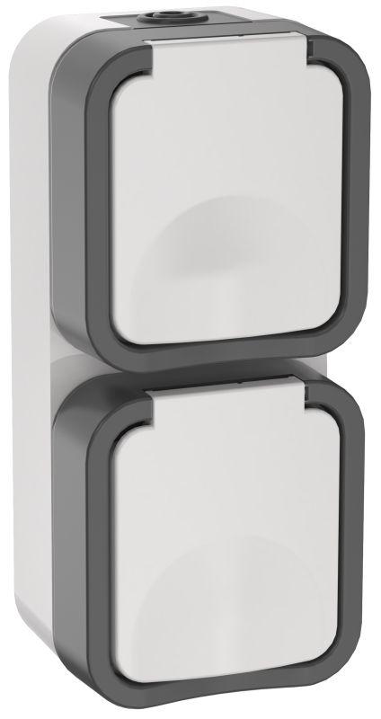 розетка 2-м оп tors 16а ip55 ts232 вертик. с заземл. с крышкой бел. iek ts-r26-16-55-v-k41 с доставкой по МСК, категория розетка штепсельная