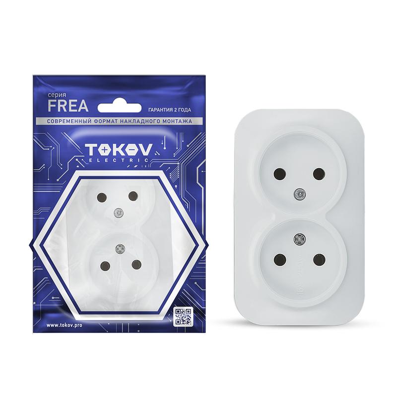 розетка 2-м оп frea 16а ip20 250в без заземл. абс-пластик бел. tokov electric tke-fr-r2-c01 с доставкой по МСК, категория розетка штепсельная