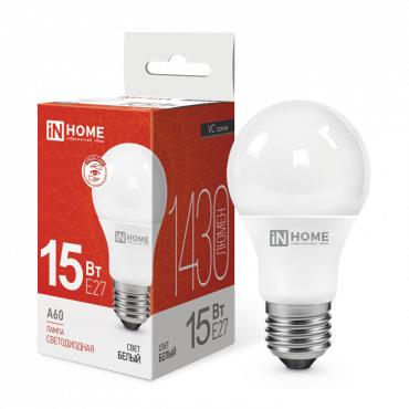 лампа светодиодная led-a60-vc 15вт грушевидная 4000к нейтр. бел. e27 1430лм 230в in home 4690612020273 с доставкой по МСК, категория лампа светодиодная