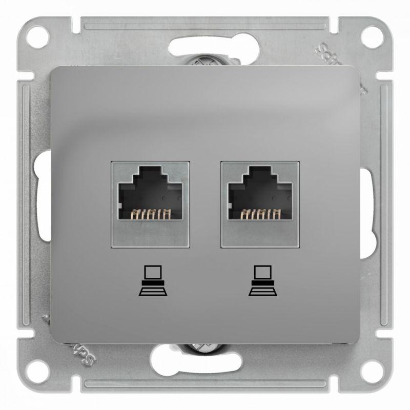 розетка компьютерная 2-м glossa rj45 кат.5e механизм алюм. se gsl000385kk с доставкой по МСК, категория розетка медная коммуникационная (витая пара)