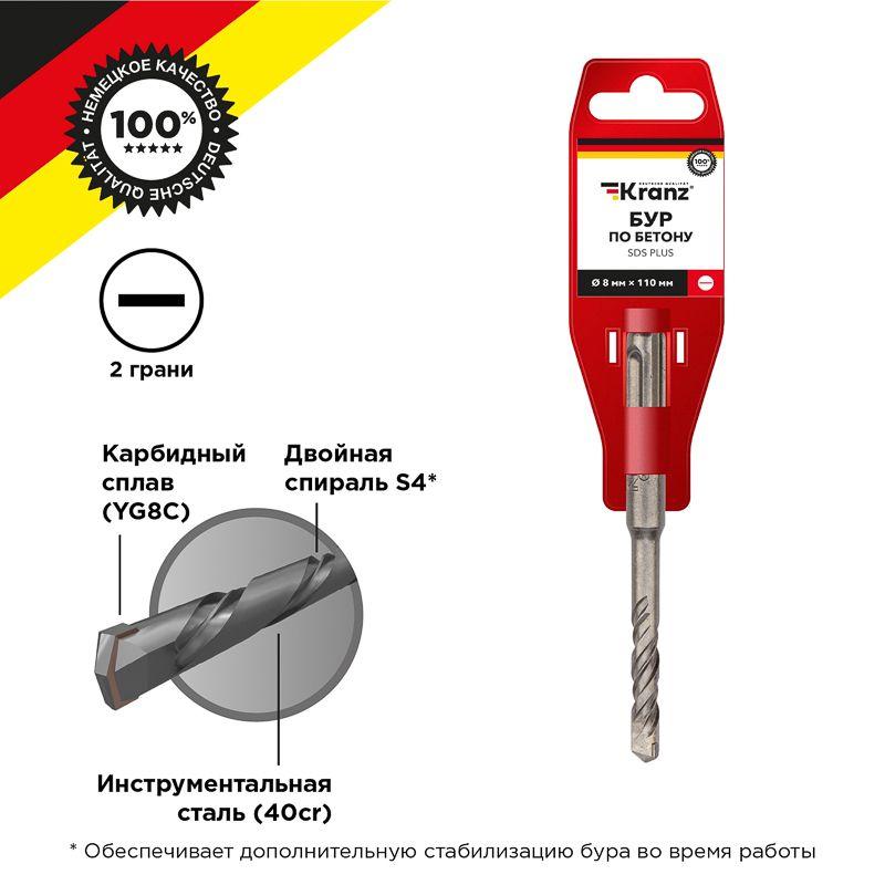 бур по бетону 8x110мм sds plus kranz kr-91-0007 с доставкой по МСК, категория сверло