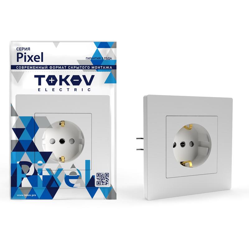 розетка 1-м сп pixel 16а ip20 с заземл. защ. шторки в сборе бел. tokov electric tke-px-r1fzsf-c01 с доставкой по МСК, категория розетка штепсельная