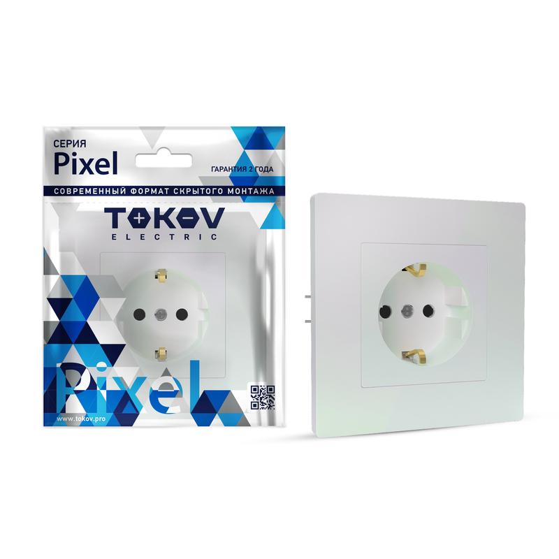 розетка 1-м сп pixel 16а ip20 с заземл. защ. шторки в сборе перламутр. tokov electric tke-px-r1fzsf-c04 с доставкой по МСК, категория розетка штепсельная