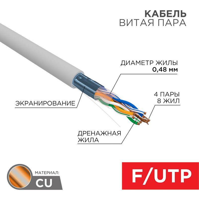 кабель витая пара f/utp кат.5e 4х2х24awg solid pvc indoor медь сер. (м) proconnect 01-0152 с доставкой по МСК, категория кабель для связи и передачи данных
