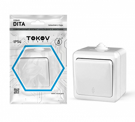 Переключатель 1-кл. ОП Dita IP54 10А 250В бел. TOKOV ELECTRIC TKL-DT-P1-C01-IP54 переключатель 1-кл. оп dita ip54 10а 250в бел. tokov electric tkl-dt-p1-c01-ip54 с доставкой по МСК