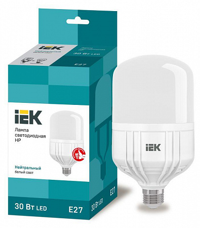 Лампа светодиодная HP 30Вт 4000К нейтр. бел. E27 230В IEK LLE-HP-30-230-40-E27 лампа светодиодная hp 30вт 4000к нейтр. бел. e27 230в iek lle-hp-30-230-40-e27 с доставкой по МСК