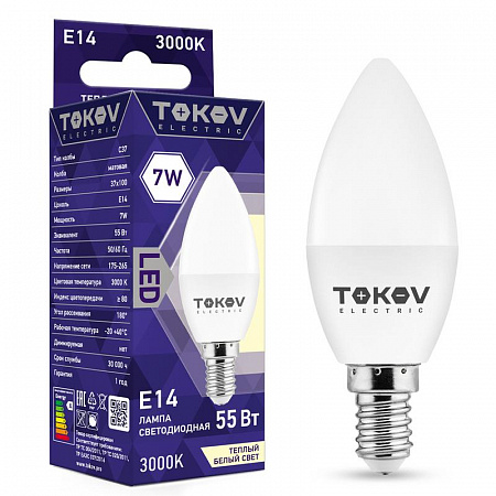 Лампа светодиодная 7Вт С37 3000К Е14 176-264В TOKOV ELECTRIC TKE-C37-E14-7-3K лампа светодиодная 7вт с37 3000к е14 176-264в tokov electric tke-c37-e14-7-3k с доставкой по МСК