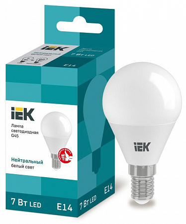 Лампа светодиодная Eco G45 7Вт шар 4000К нейтр. бел. E14 630лм 230-240В IEK LLE-G45-7-230-40-E14 лампа светодиодная eco g45 7вт шар 4000к нейтр. бел. e14 630лм 230-240в iek lle-g45-7-230-40-e14 с доставкой по МСК