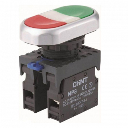кнопка двойная np8-11s 1но+1нз ip65 (r) chint 667178 с доставкой по МСК