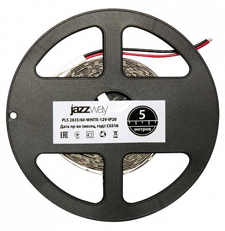 лента светодиодная pls 2835/120-12v 12вт/м 6500к холод. бел. ip20 (уп.5м) jazzway 2859051 с доставкой по МСК