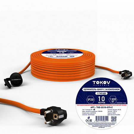 Удлинитель-шнур 1х10м с заземл. 6А IP20 3х0.75 TOKOV ELECTRIC TKE-SS10-075-Z удлинитель-шнур 1х10м с заземл. 6а ip20 3х0.75 tokov electric tke-ss10-075-z с доставкой по МСК