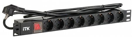блок розеток 8 мест pdu (немец. станд.) ph12-8d1-p 19дюймов din49440 с led выкл. пвх 1u шнур 2м itk ph12-8d1-p с доставкой по МСК