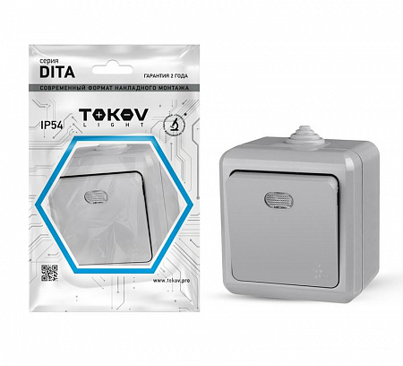 Выключатель 1-кл. ОП Dita IP54 10А 250В с индикацией сер. TOKOV ELECTRIC TKL-DT-V1I-C06-IP54 выключатель 1-кл. оп dita ip54 10а 250в с индикацией сер. tokov electric tkl-dt-v1i-c06-ip54 с доставкой по МСК