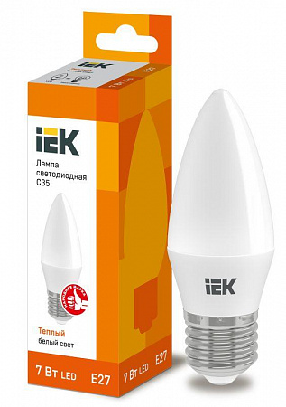 Лампа светодиодная ECO C35 7Вт свеча 3000К E27 230В IEK LLE-C35-7-230-30-E27 лампа светодиодная eco c35 7вт свеча 3000к e27 230в iek lle-c35-7-230-30-e27 с доставкой по МСК