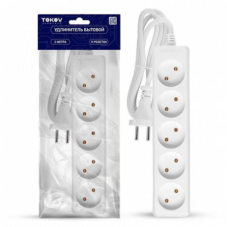 удлинитель 5х3м без заземл. 10а 2х0.75 tokov electric tke-c01-bu5-3-075 с доставкой по МСК