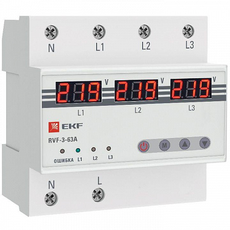 Реле выбора фаз с дисплеем RVF-3-63А PROxima EKF RVF-3-63a реле выбора фаз с дисплеем rvf-3-63а proxima ekf rvf-3-63a с доставкой по МСК