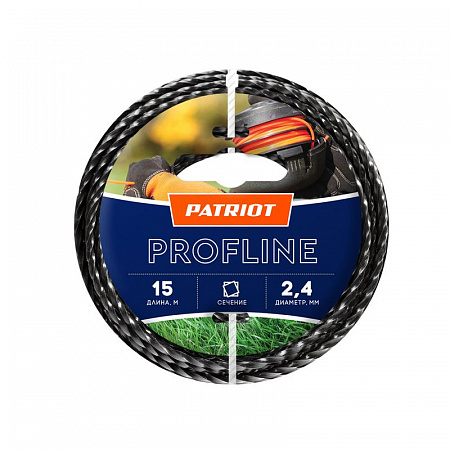 леска profline d2.4мм l15м (скрученный квадрат) 240-15-5 на пластиковой обойме черн. patriot 805402206 с доставкой по МСК