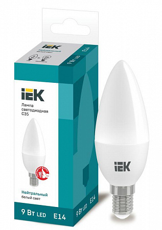 Лампа светодиодная Eco 9Вт C35 свеча 4000К нейтр. бел. E14 230В IEK LLE-C35-9-230-40-E14 лампа светодиодная eco 9вт c35 свеча 4000к нейтр. бел. e14 230в iek lle-c35-9-230-40-e14 с доставкой по МСК