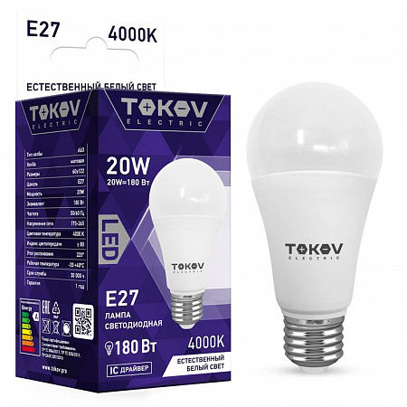 Лампа светодиодная 20Вт А60 4000К Е27 176-264В TOKOV ELECTRIC TKE-A60-E27-20-4K лампа светодиодная 20вт а60 4000к е27 176-264в tokov electric tke-a60-e27-20-4k с доставкой по МСК
