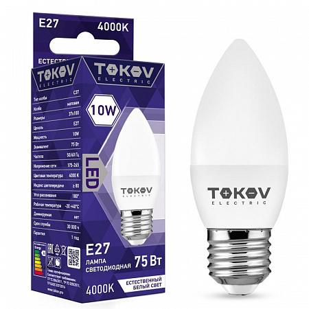 Лампа светодиодная 10Вт С37 4000К Е27 176-264В TOKOV ELECTRIC TKE-C37-E27-10-4K лампа светодиодная 10вт с37 4000к е27 176-264в tokov electric tke-c37-e27-10-4k с доставкой по МСК