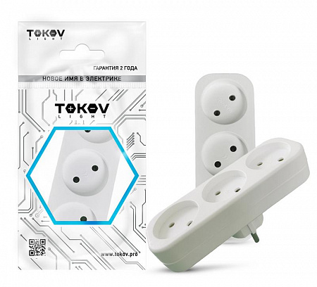 разветвитель 3-м без заземл. 16а 250в ip20 полипропилен бел. tokov electric tkl-s3-c01 с доставкой по МСК
