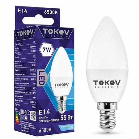 Лампа светодиодная 7Вт С37 6500К Е14 176-264В TOKOV ELECTRIC TKE-C37-E14-7-6.5K лампа светодиодная 7вт с37 6500к е14 176-264в tokov electric tke-c37-e14-7-6.5k с доставкой по МСК