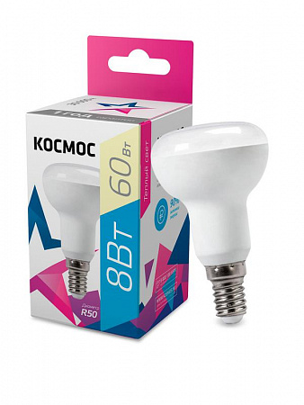 Лампа светодиодная R50 8Вт 220В E14 3000К Космос Lksm_LED8wR50E1430 лампа светодиодная r50 8вт 220в e14 3000к космос lksm_led8wr50e1430 с доставкой по МСК