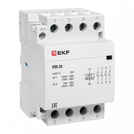 Контактор модульный КМ 20А 4NО (3 мод.) EKF km-3-20-40 контактор модульный км 20а 4nо (3 мод.) ekf km-3-20-40 с доставкой по МСК