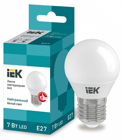 Лампа светодиодная Eco G45 7Вт шар 4000К нейтр. бел. E27 630лм 230-240В IEK LLE-G45-7-230-40-E27 лампа светодиодная eco g45 7вт шар 4000к нейтр. бел. e27 630лм 230-240в iek lle-g45-7-230-40-e27 с доставкой по МСК