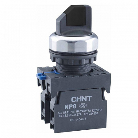 переключатель без подсветки np8-11x/212 2 полож. с фиксацией черн. 1но+1нз ip65 (r) chint 578129 с доставкой по МСК