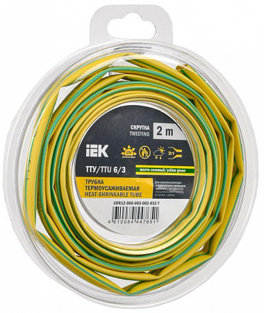 трубка термоусадочная тту нг-ls 6/3 желт./зел. (уп.2м) iek udr12-006-003-002-k52-t с доставкой по МСК
