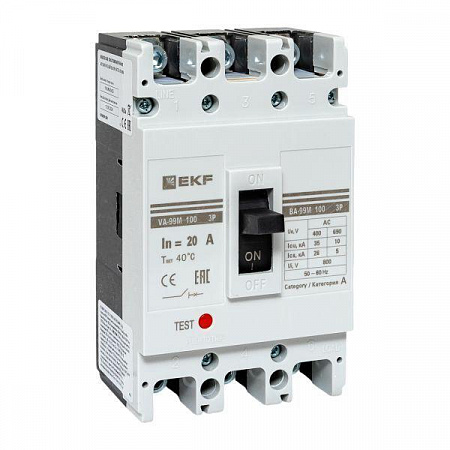 Выключатель автоматический 3п 100/20А 35кА ВА-99М PROxima EKF mccb99-100-20m выключатель автоматический 3п 100/20а 35ка ва-99м proxima ekf mccb99-100-20m с доставкой по МСК